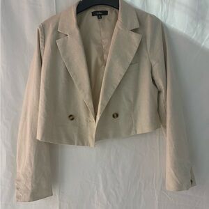 Lulu's Beige Double-Breasted Cropped Blazer